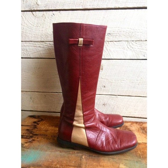vintage high red leather moto boots - made in Italy - size 7 - Picture 3 of 10